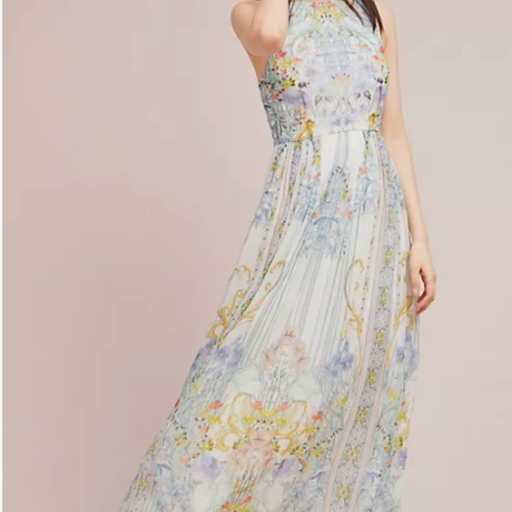 Meadow Rue Felicity Maxi Dress Size 2 Ivory Art Nouveau Floral Anthropologie